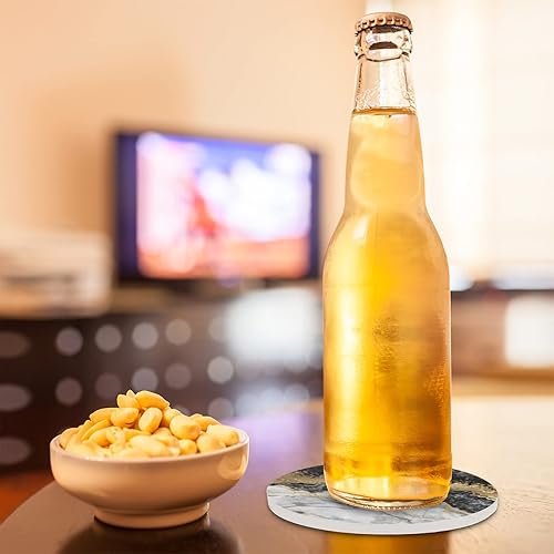 Miniatura 5 de Posavasos de mármol negro y dorado, juego de posavasos redondos de mármol blanco absorbente con piedra de cerámica con base de corcho para