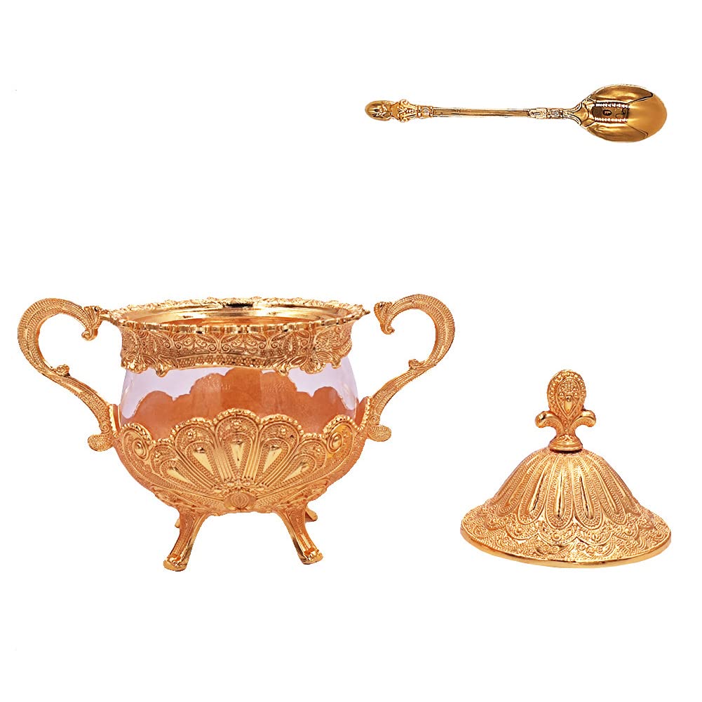Bol à Sucre/Pot Boîte Distributeur Pot à Épices Sel Assaisonnement, Sucrier avec Couvercle et Cuillère for Cuisine Café Bar et Fête de Mariage, Récipient à Sucre en Métal et Verre for Cube de Sucre et