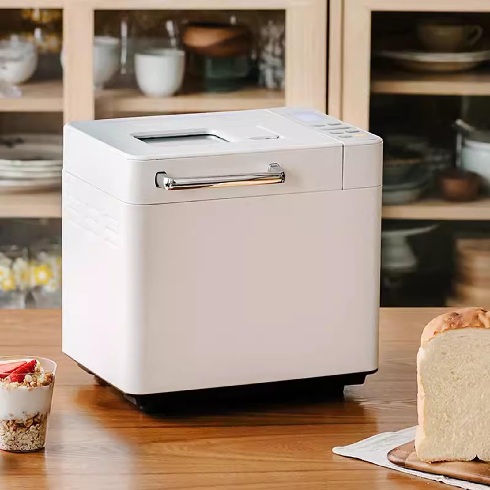 ANOUSH650W Digital Bread Maker, 25 Preset Functions, Including Gluten Free and Sourdough Options, 15H Delay Timer and 60Min Keep Warm Settings, Automatic Fruit and Nut Dispenser white