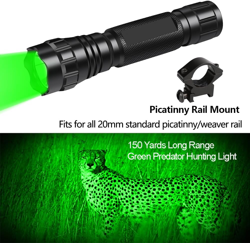 WINDFIRE Green Flashlights Predator Light LED Coyote Hog Varmint Hunting Lights Tactical Rifle Flashlight Torch with Picatinny Rail Mount, Pressure Switch