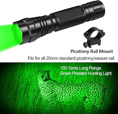 Miniatura 5 de WINDFIRE Linternas verdes de depredador LED Coyote Hog Varmint Luces de caza táctico Rifle linterna antorcha con montaje en riel Picatinny,