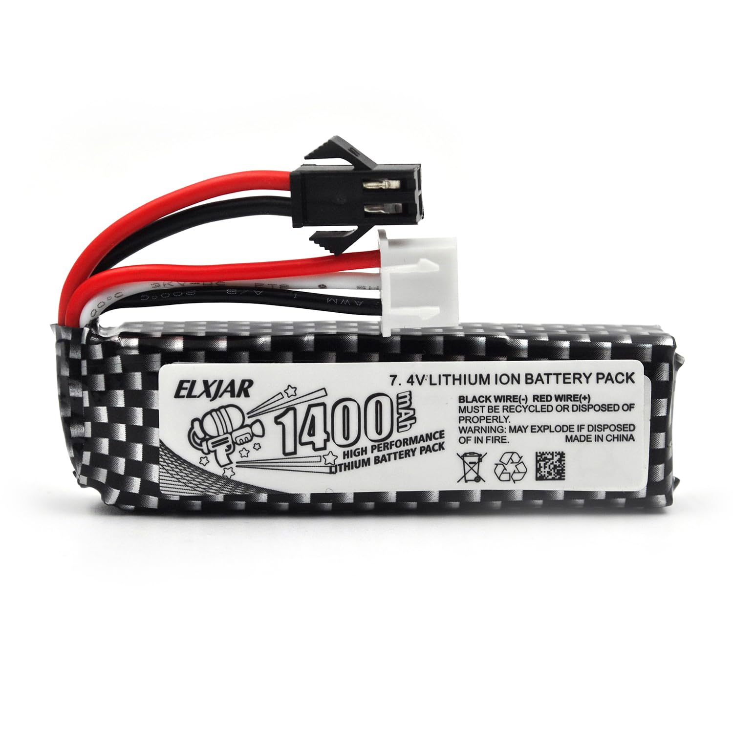 (4-Pack) 7.4V 1400mAh 25C 501855 Lipo Airsoft Gun Batteries with USB Balance Charger, SM-2P Plug, Compatible with STD-X2 and RC Crawler Vehicles