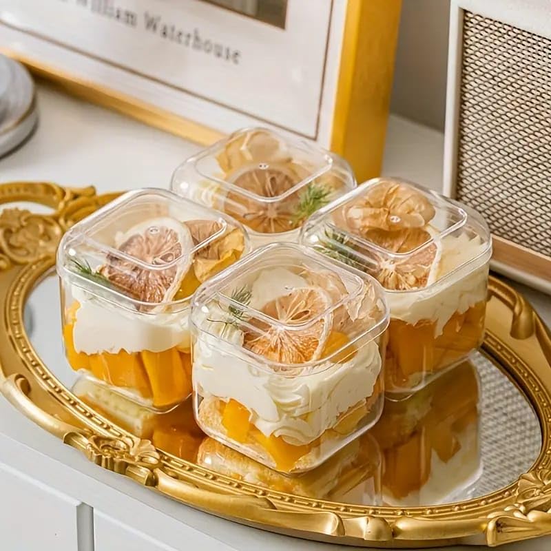 APOLLINE INDIA® 6 PCS Ice Cream Acrylic Cup Dishes for Desserts, Milkshake,Fruit and Pudding Box Serving Bowls, Perfect for Home, Restaurants and Parties Dishwasher Safe (Rectangle, 350 ml) 2