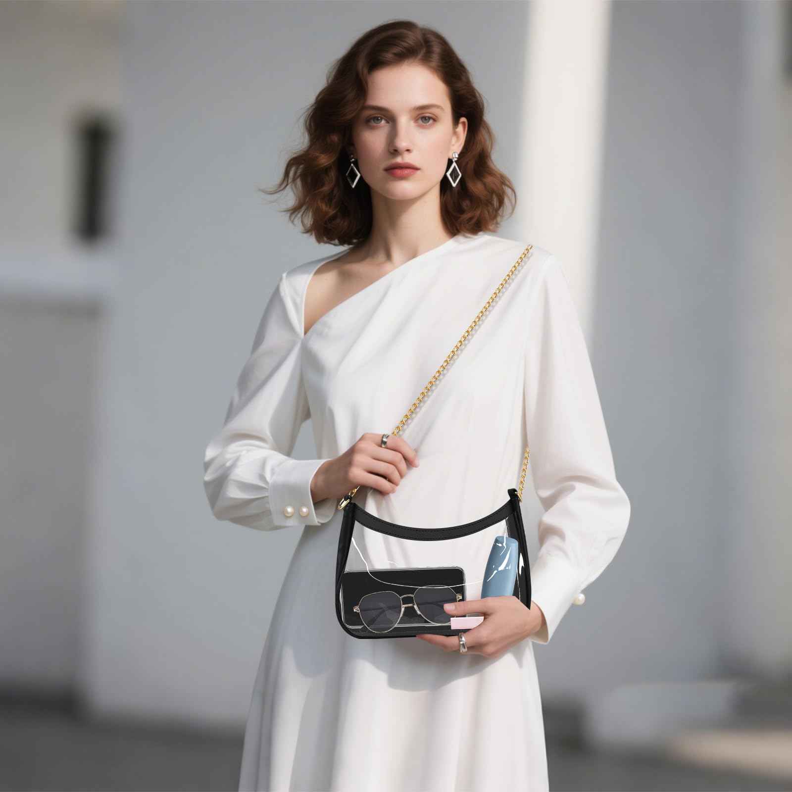 MOETYANG Transparente Tasche für Stadionveranstaltungen, durchsichtige Geldbörsen für Damen, Stadion-Crossbody, karierte Konzerttasche, Schulterhandtasche