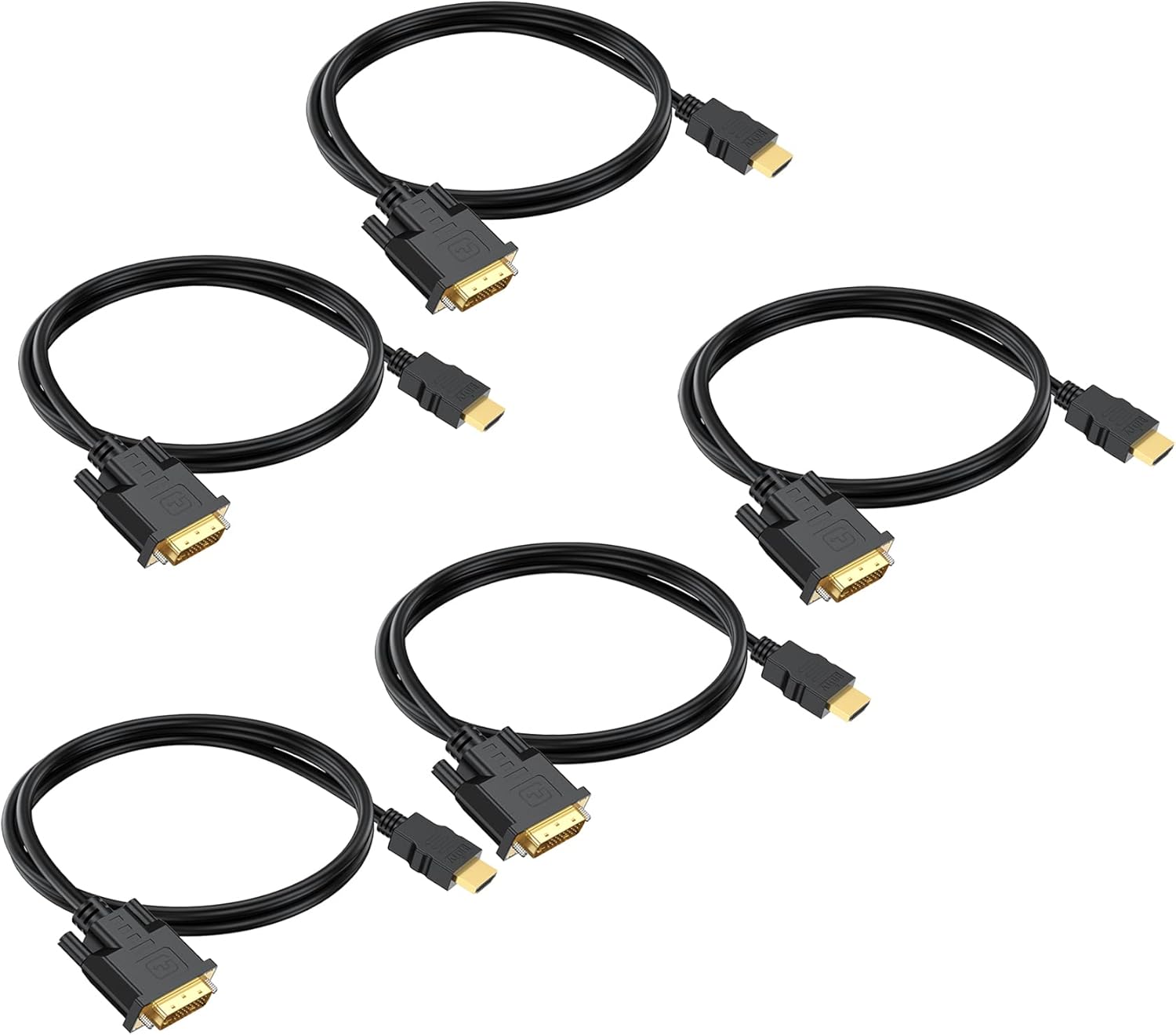 HDMI to DVI Cable 3ft 5Pack, Bidirectional DVI to HDMI