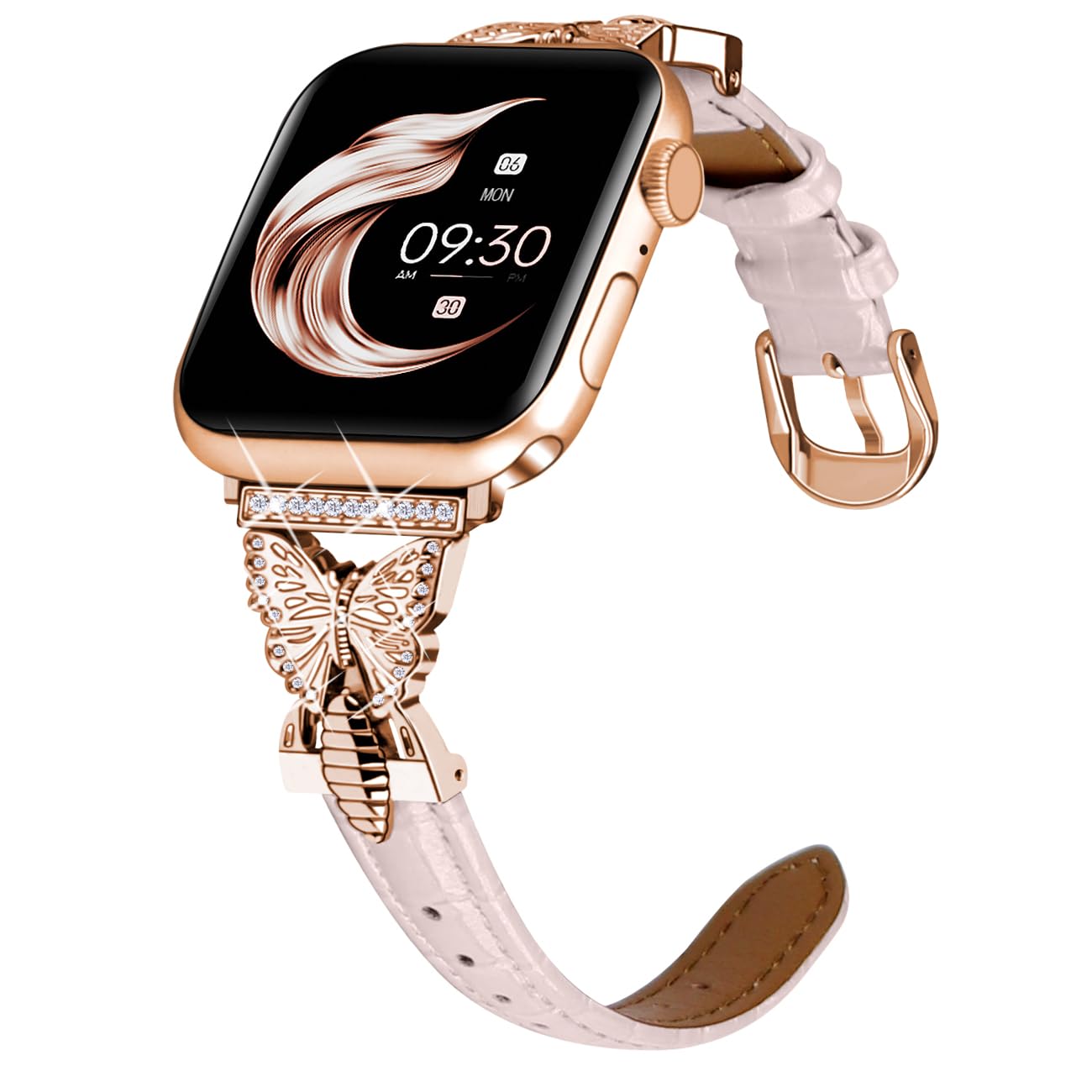 Juntan Slim Leather Watch Band Butterfly Women Compatible for Apple Watch Bands 40mm 38mm 41mm 42mm 44mm 45mm 49mm, Alligator Leather Watch Strap for