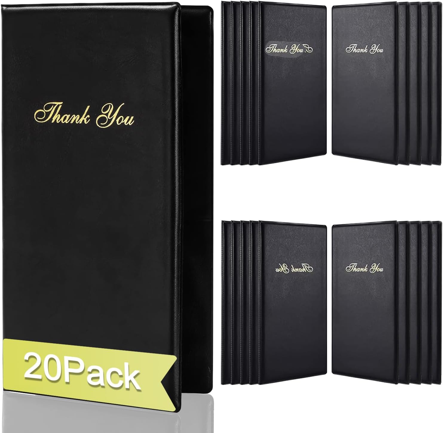 20 Pack Check Presenters for Restaurants 10"x5.5" Checkbook Presenters for Servers PVC Leather Guest Check Card Holder with Gold Thank You Imprint Black Guest Checkbook for Restaurants Cafe Bar Eatery