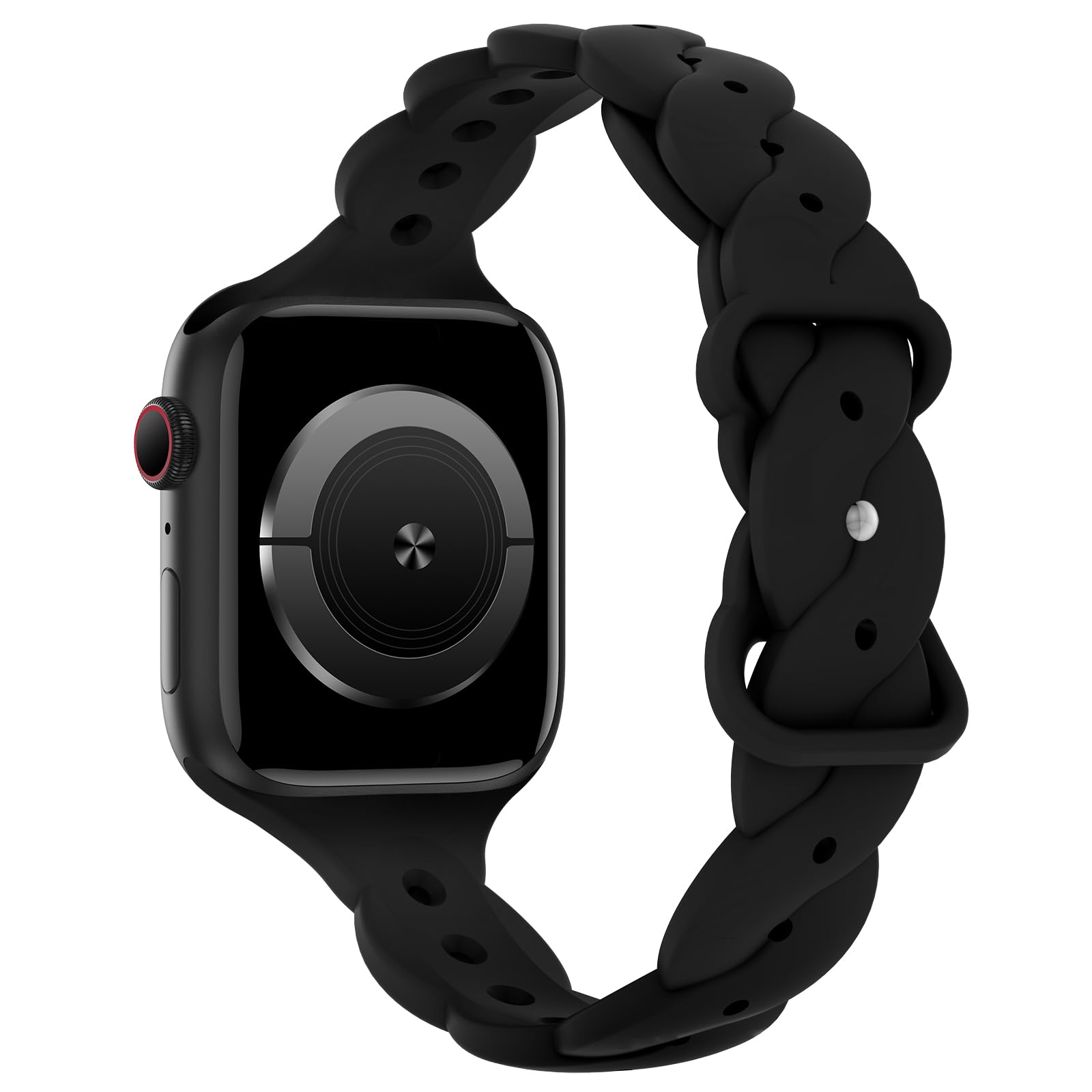 Silicone Braided Bands Compatible with Apple Watch 38mm 40mm 41mm 42mm 44mm 45mm 49mm, Slim Thin Replacement Sport Strap Wristbands for iWatch Series 9/8/7/6/5/4/3/2/1 Ultra/2 SE Women Men, Black