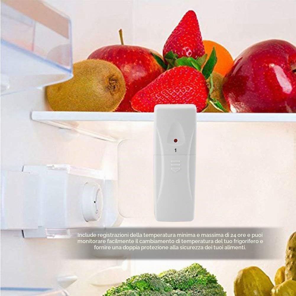 Termometro per Frigorifero Digitale, Termometro Senza Fili Interno/Esterno del Congelatore con 2 Sensori Wireless e Allarme Audio, Termometri da Frigo Registrare Min/Max, per Casa, Ristoranti