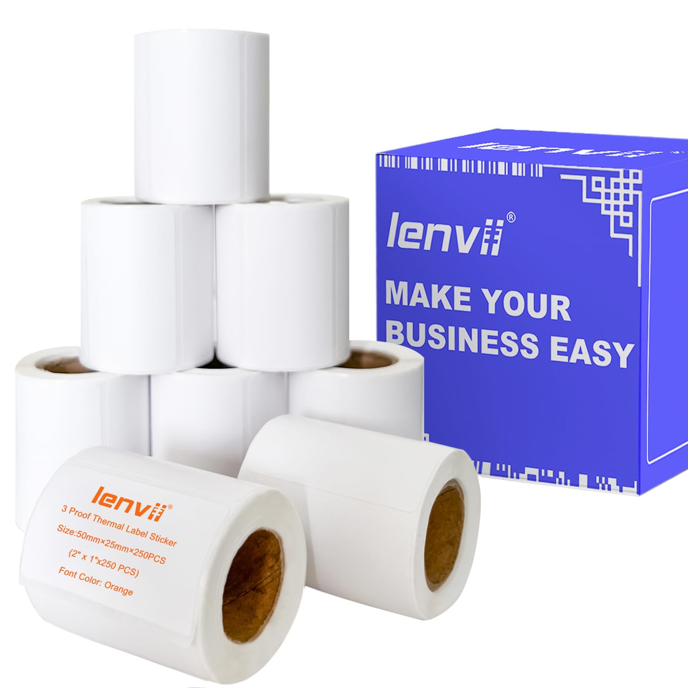 LENVII 2" x 1" Thermal Labels Sticker 2000 Sheets - 8 Roll × 250 Label,Print Orange Font Tag Paper,Water/Oil/Scratch Multipurpose Self-Adhesive Sticker for Home,Office,DIY Logo,Product/Gift Labeling