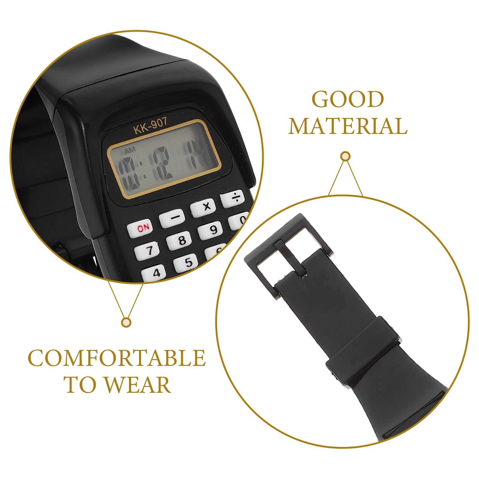 Mikikit Calculator Watch 6Pcs Geometric Calculators Universal Digital Watch, Wrist Type Practical Operation Portable Calculator Black Calculating Boys