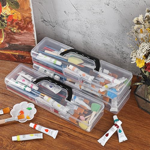 Image of BTSKY 3 Pack Clear Plastic Painting Brush Container with Black Handle, Portable Long Paintbrush Case, Drawing Tools Storage Box, Practical Art Supply Organizer for Artist Crafters, 13.2 inchx3.5 inchx2.4 inch