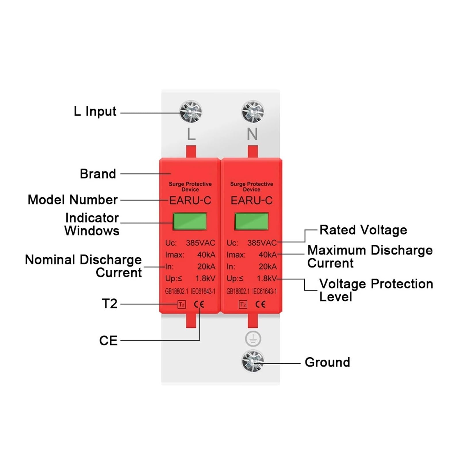 Protector contra sobretensiones y pararrayos Dispositivo de protección contra sobretensiones solares fotovoltaicas for el hogar, protector contra rayos, CA 385 V, 1P, 2P, 3P, 4P, 20 KA, 30 KA, 40 KA,