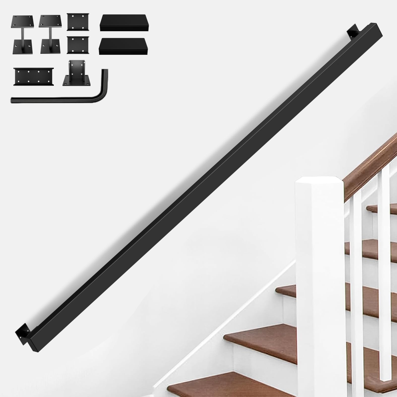 Pasamanos para escaleras, barandillas para interiores, barandilla de metal, para interior negro, pasamanos para escaleras, villas, apartamentos, áticos, pasillos (250 cm)