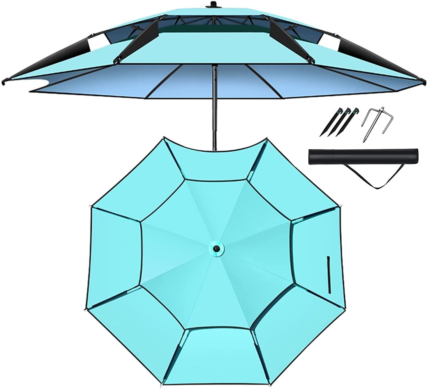 LNNW Parasol wędkarski Ombrell na zewnątrz krem ​​przeciwsłoneczny i deszczowy z torbą z noszeniem Wędkarstwo parasol (Color : Lake-blue, Size : 240cm/7.9ft)