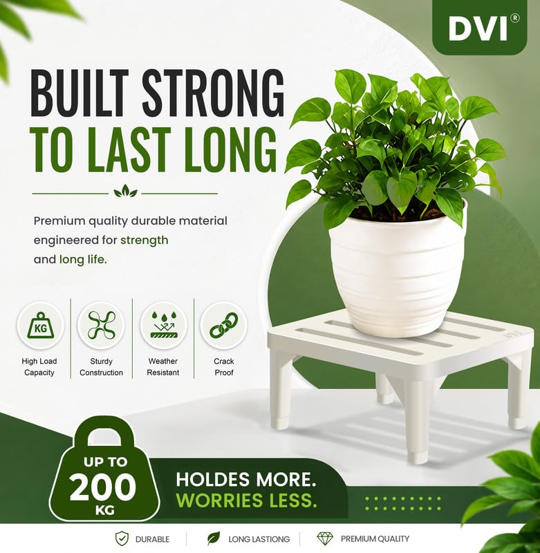 Image of DVI Heavy Duty White Plant Stand | Pack of 1 | Strong, Durable, Rust-Proof | Supports Up to 200 Kg | Indoor & Outdoor Use | Pot Stand for Big Size Plants | All Weather Resistant Pot Stand