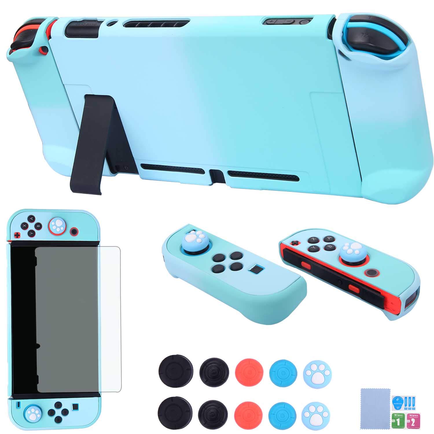 Dockable Case for Nintendo Switch - COMCOOL 3 in 1 Protective Cover Case for Nintendo Switch and Joy-Con Controller with Screen Protector and Thumb grips - Blue and Cyan