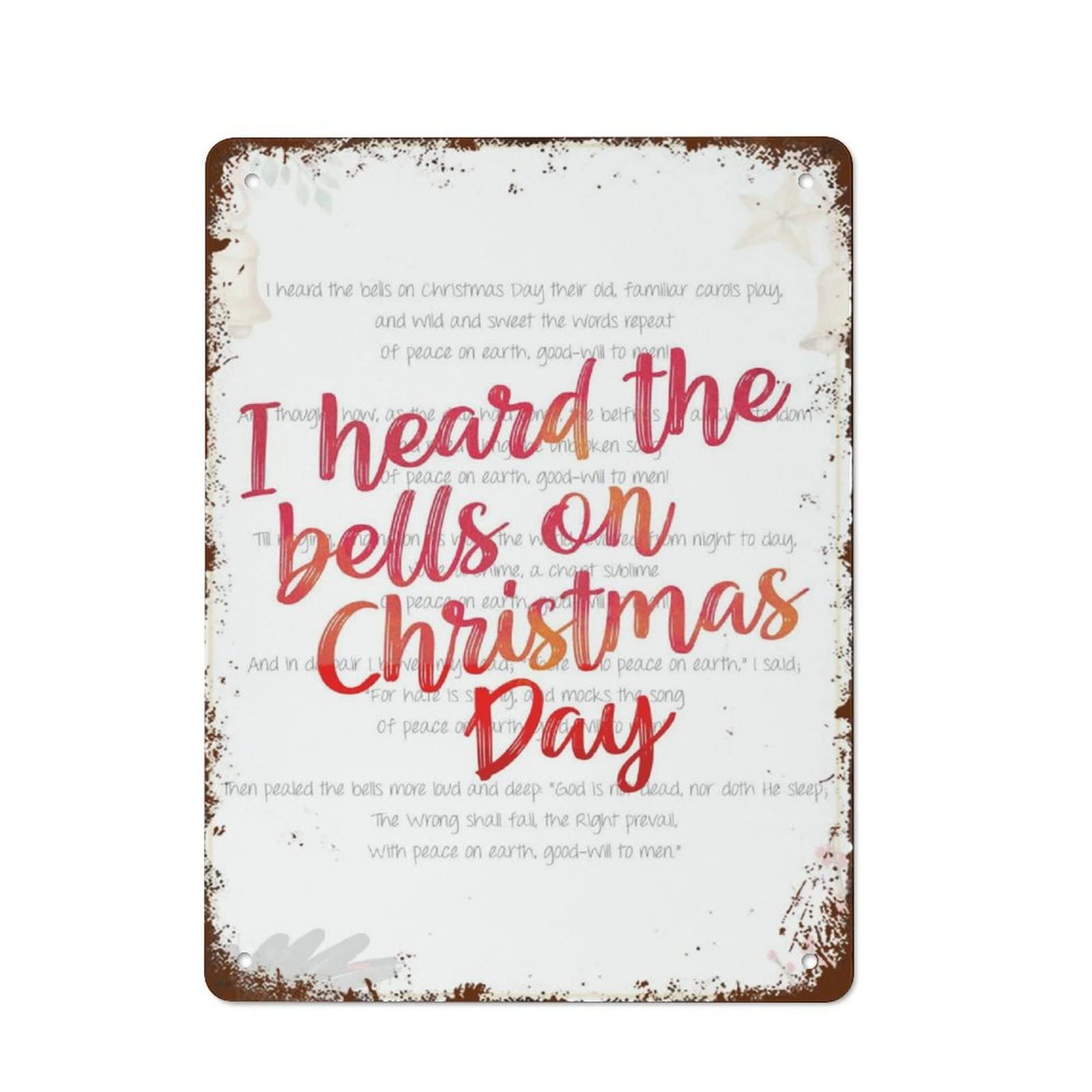 peiyeety Retro I Heard The Bells On Christmas Day Hymn Lyrics Metal Tin Sign Christmas Carol Room Living Room Funny Vintage Metal Tin Sign For Home Coffee 8x12 Inch