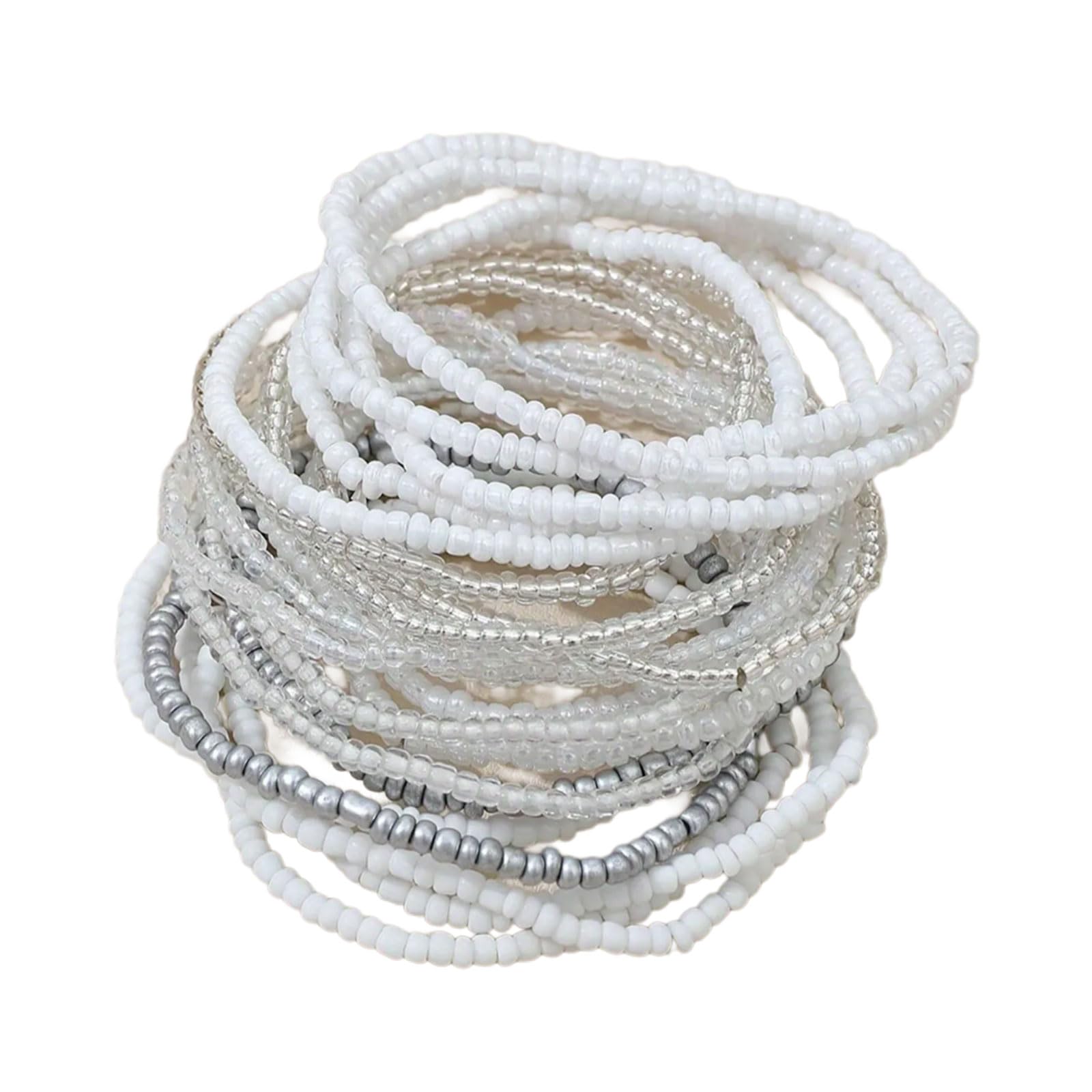 Riiichflowshop Women's As Pic Shows Set Of 20 White Bead Bracelets Jewelry Unique White Bead Bracelet Accessory For Beach Parties And Holiday Fun
