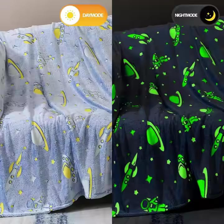 Image of TONY STARK Big Size Unicorn Glow in The Dark Blanket for Kids, 0-15 Years |200x152 Cm| Soft Flannel Fleece Throw, Cozy & Warm All-Season Radium Blanket (Astronaut & Purple Star)