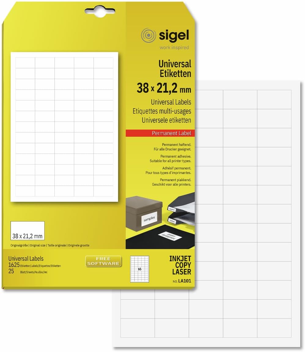 Sigel LA101 Universal Labels, 1.5 x 0.83 inches, White, 1625 Labels