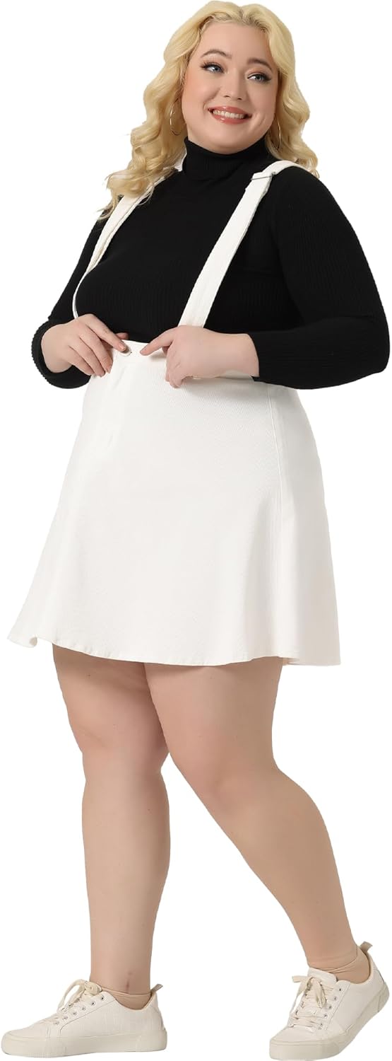 Agnes Orinda Plus Size Suspender Skirts for Women Adjustable Strap Braces Mini Denim Overalls Dress