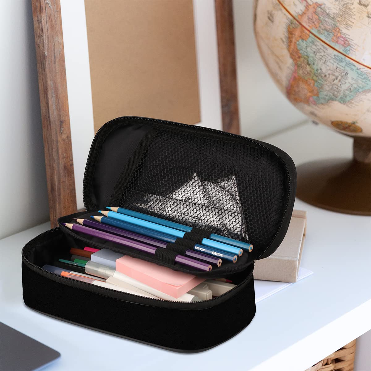 Estuche para lápices con diseño de pelota de fútbol, color azul, con temática deportiva, gran capacidad, organizador de papelería negro, bolsa de lápices con cremallera para niños y niñas, bolsa de