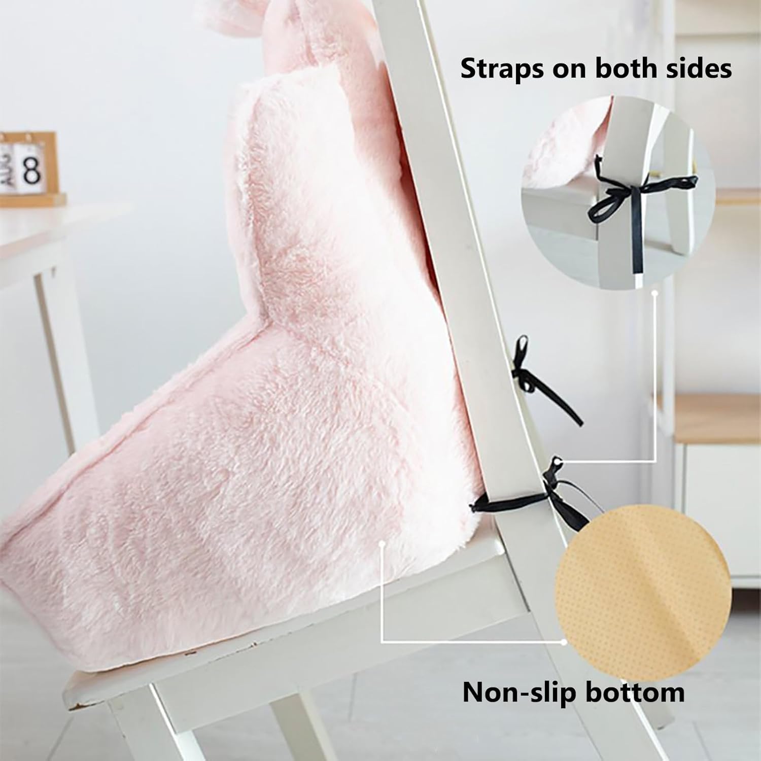 Cuscino riscaldato per sedia, con orecchie da coniglio, design con orecchie da coniglio, in velluto, con lacci, supporto per vita e schienale, perfetto per sedie da ufficio