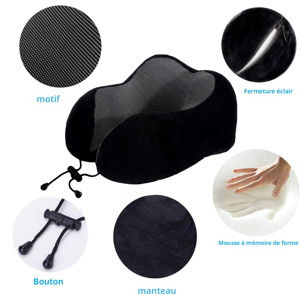 Oreiller Transport Voiture Train Oreiller De Voyage Gosider - Mousse Mémoire Forme Pour Avion Et Voiture - Soutien Cou Et Tête Confortable Oreiller Voyage Cou