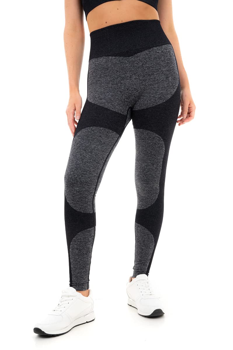 Smart Living Seamless Ribbed Marl Leggings - Black - Women's Size L - Flexible Activewear