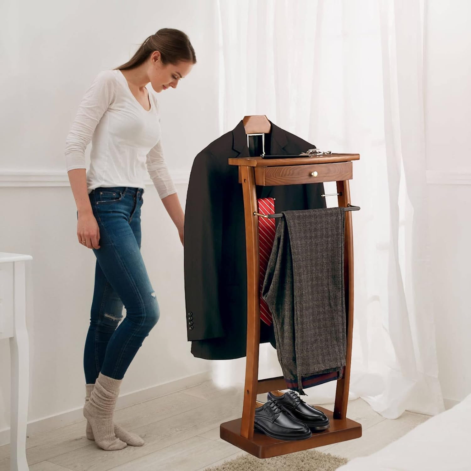 HALYING Clothes Valet Stand with Drawers Men and women