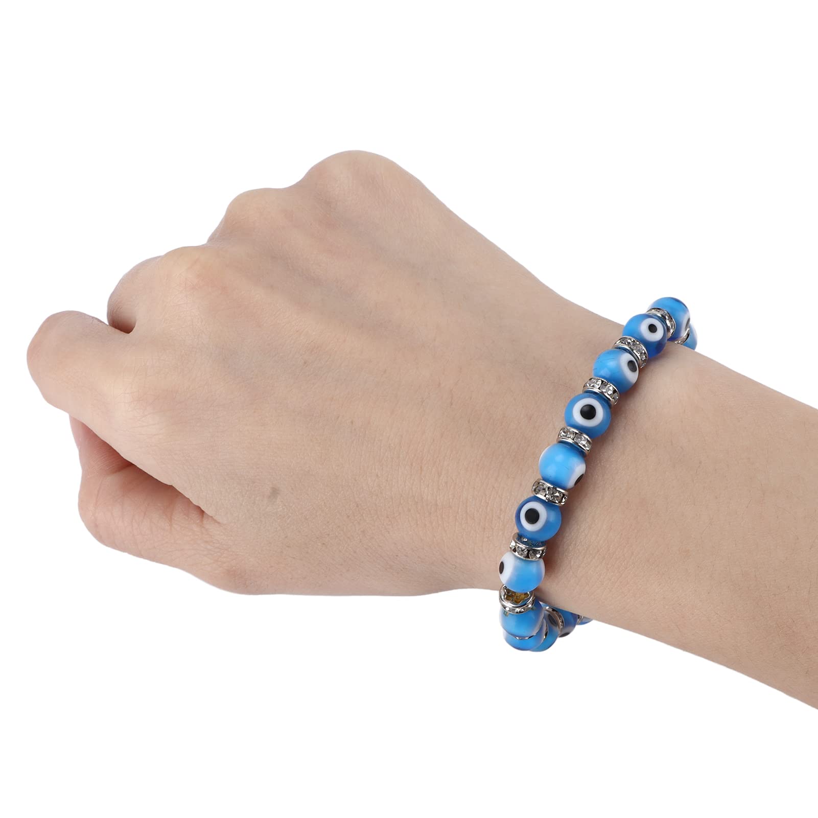 2Pcs Handmade Elastic 6mm Black Agate Kabbalah Bracelet Natural Stone Evil Eye Hamsa Fatima Hand Charm Beaded Couples Bracelets