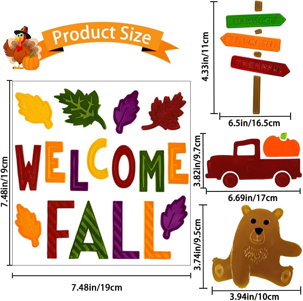 JOICEE Fall Gel Window Clings Decals Thanksgiving Autumn Window Stickers