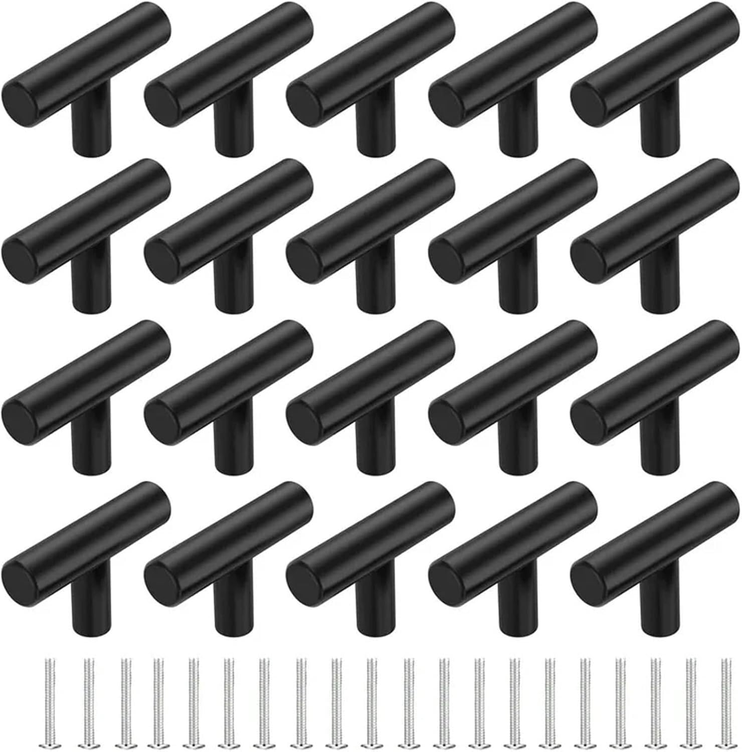 Gkirqvpe Black-20Pcs Cabinet Knobs, Cabinet Knobs 20 Pack Stainless Steel Single Hole T-Shaped 2 Inch Multicolor For Cabinets(Black-20Pcs)