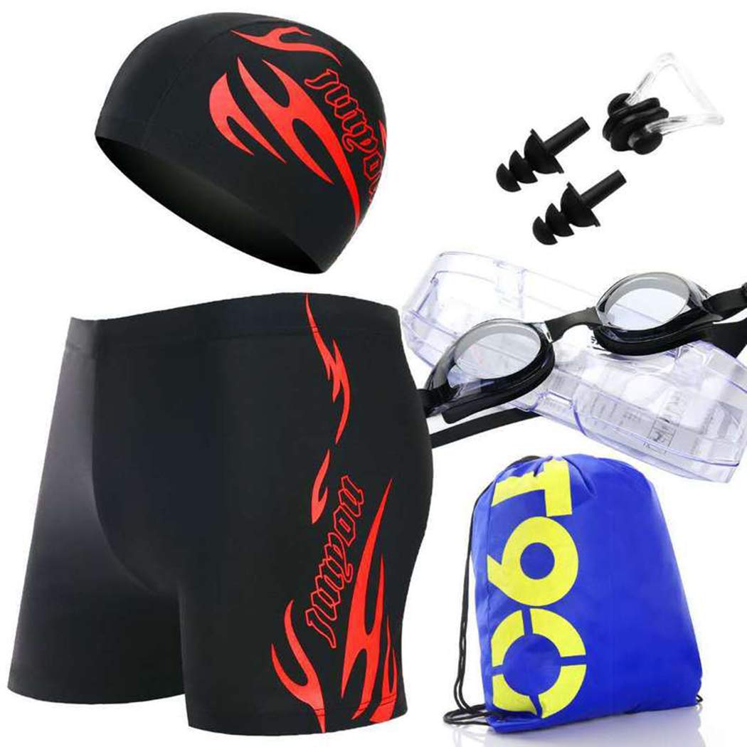 man swim suit professional universal beach trunks with cap & goggles summer beach swimming shorts swimming trunks