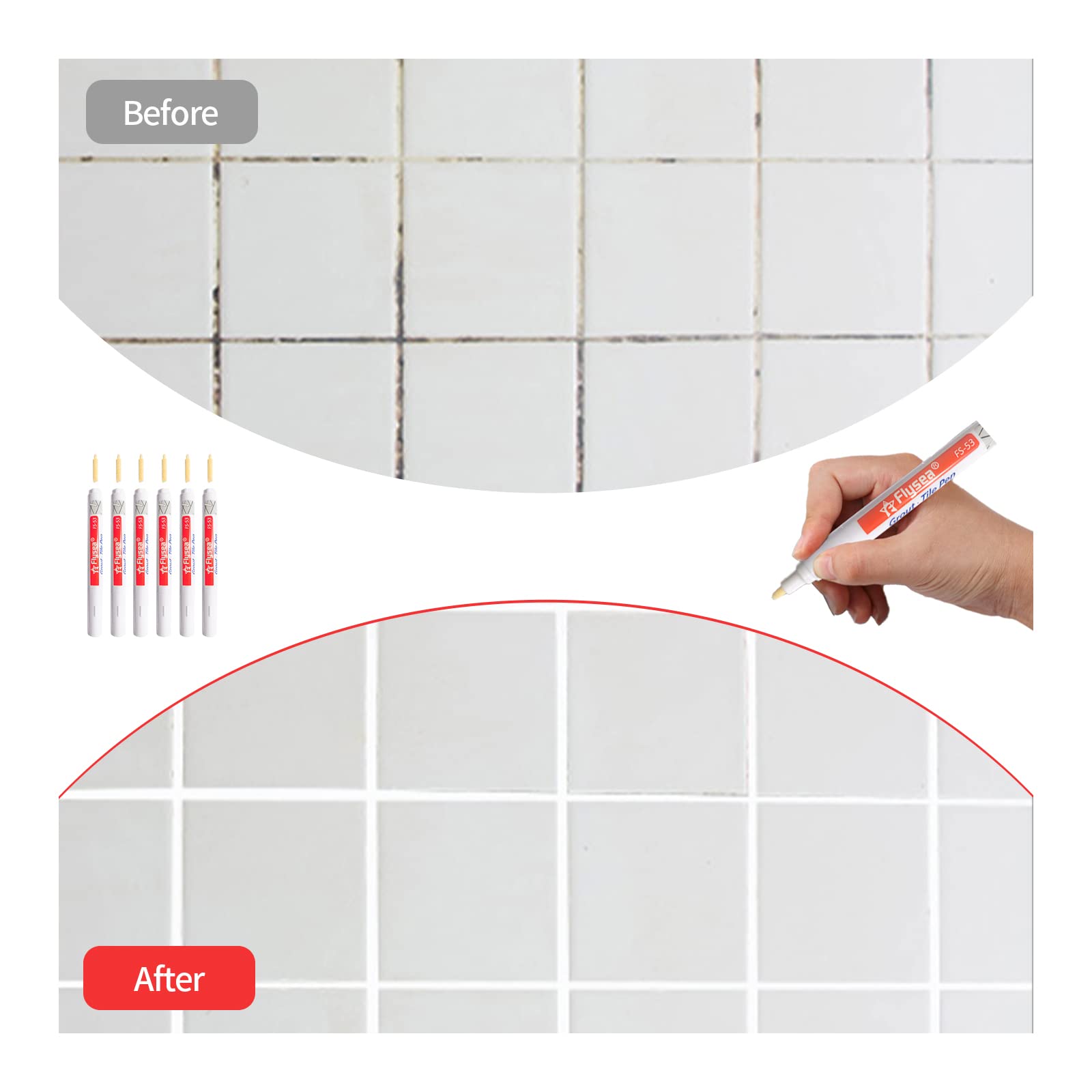 6 Pezzi Pennarello per Fughe Piastrelle,Stucco per Fughe Piastrelle,Penna per Fughe Piastrelle,Pennarello Fughe Bianco con Punta di Ricambio,per Pavimenti Parete BagnoCucina