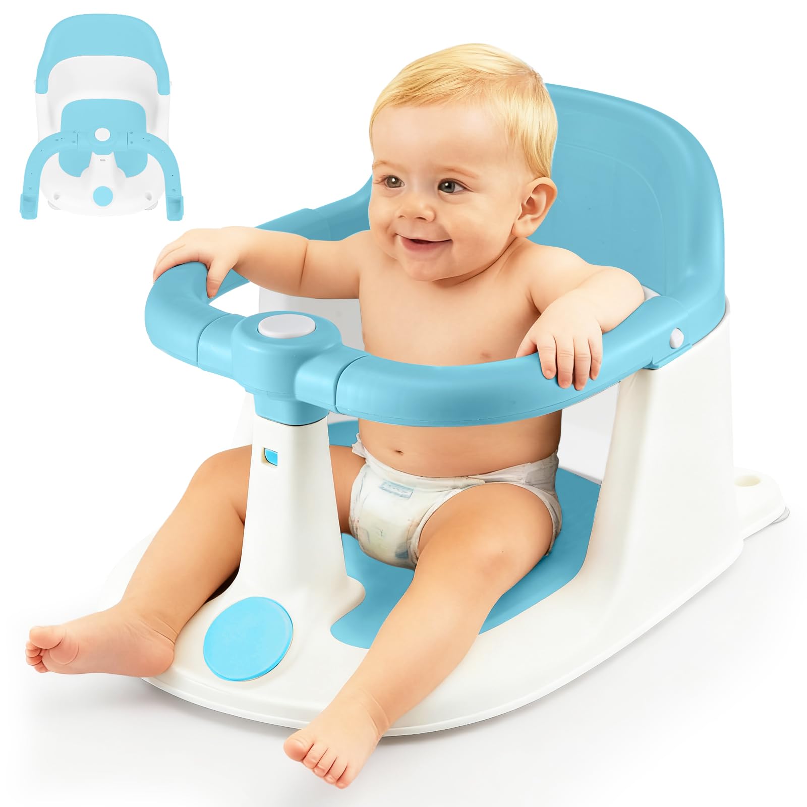 LN COZY CORNER Baby Bath Seat Non Slip Toddler Bath Chair Suction Cups 6+ Months (Blue, Upgrade)