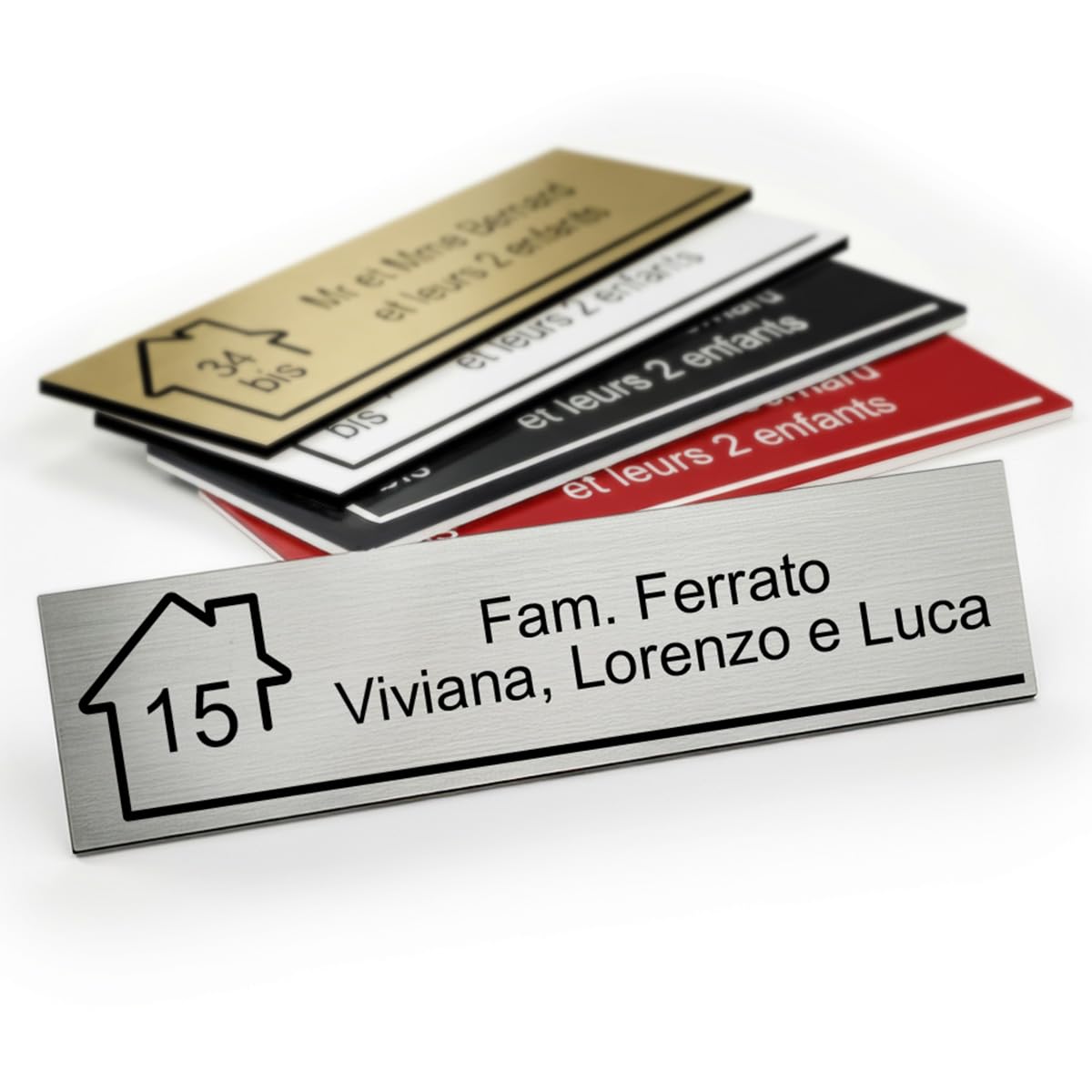 Mygoodprice - Targhetta incisa con nome e numero autoadesiva per cassetta delle lettere, 10 x 2,5 cm, personalizzabile, da 1 a 3 righe, alluminio spazzolato