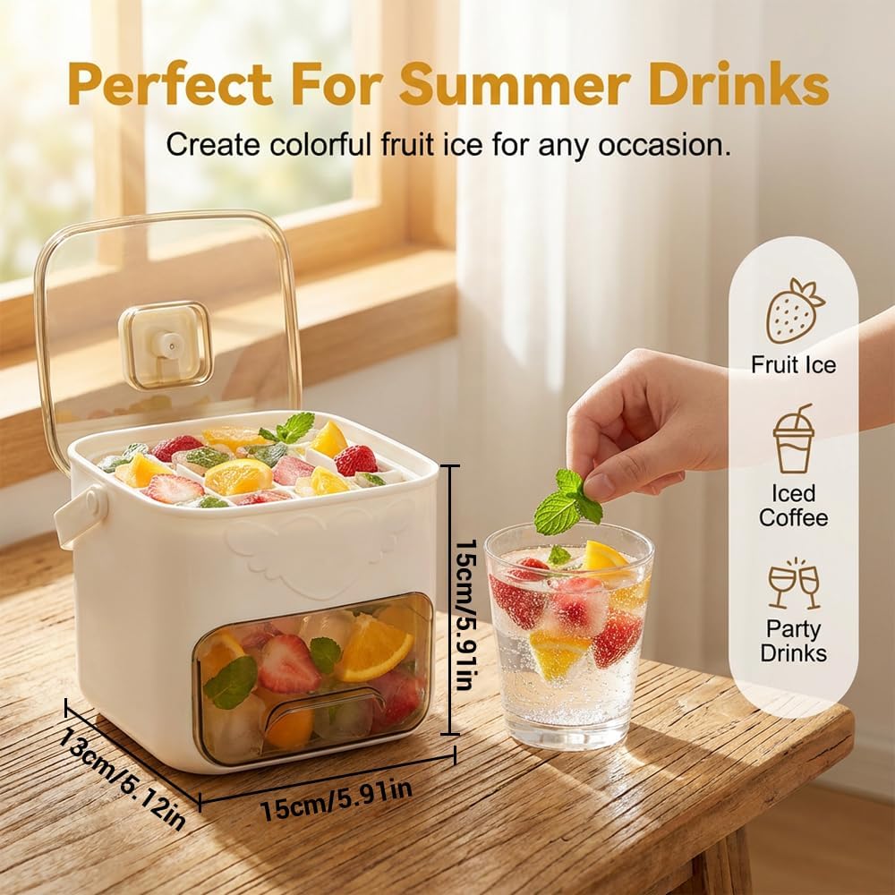 48 Cube Ice Maker Tray With Easy Press Lid, Press Type Easy Release Ice Cube Tray, Double Layer Portable Freezer Ice Mold with Handle, Space Saving Ice Maker for Whiskey Cocktail Drinks (Green)