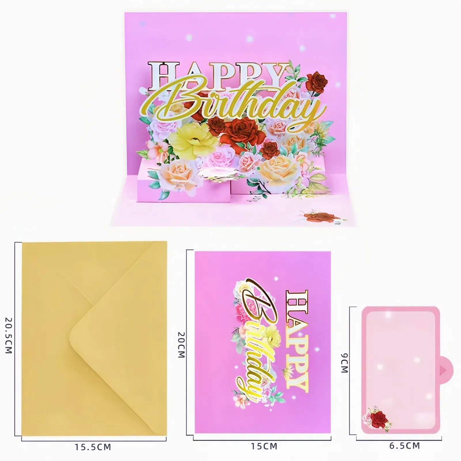 SunnyOcean 3D Happy Birthday Card, Pop-Up Birthday Gift Box With Envelope And Blank Greeting Card Foil Stamping Unique Handmade Foldable Celebration Family Friend Blue