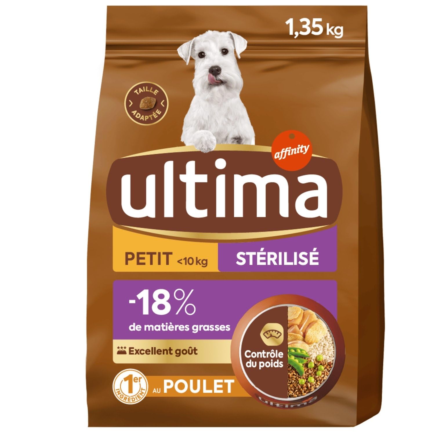 Ultima – Croquettes Équilibrées pour Chien Adulte Petit <10kg Stérilisé, Saveur Poulet (1,35kg) - Lot de 3 - Vendu par Lot