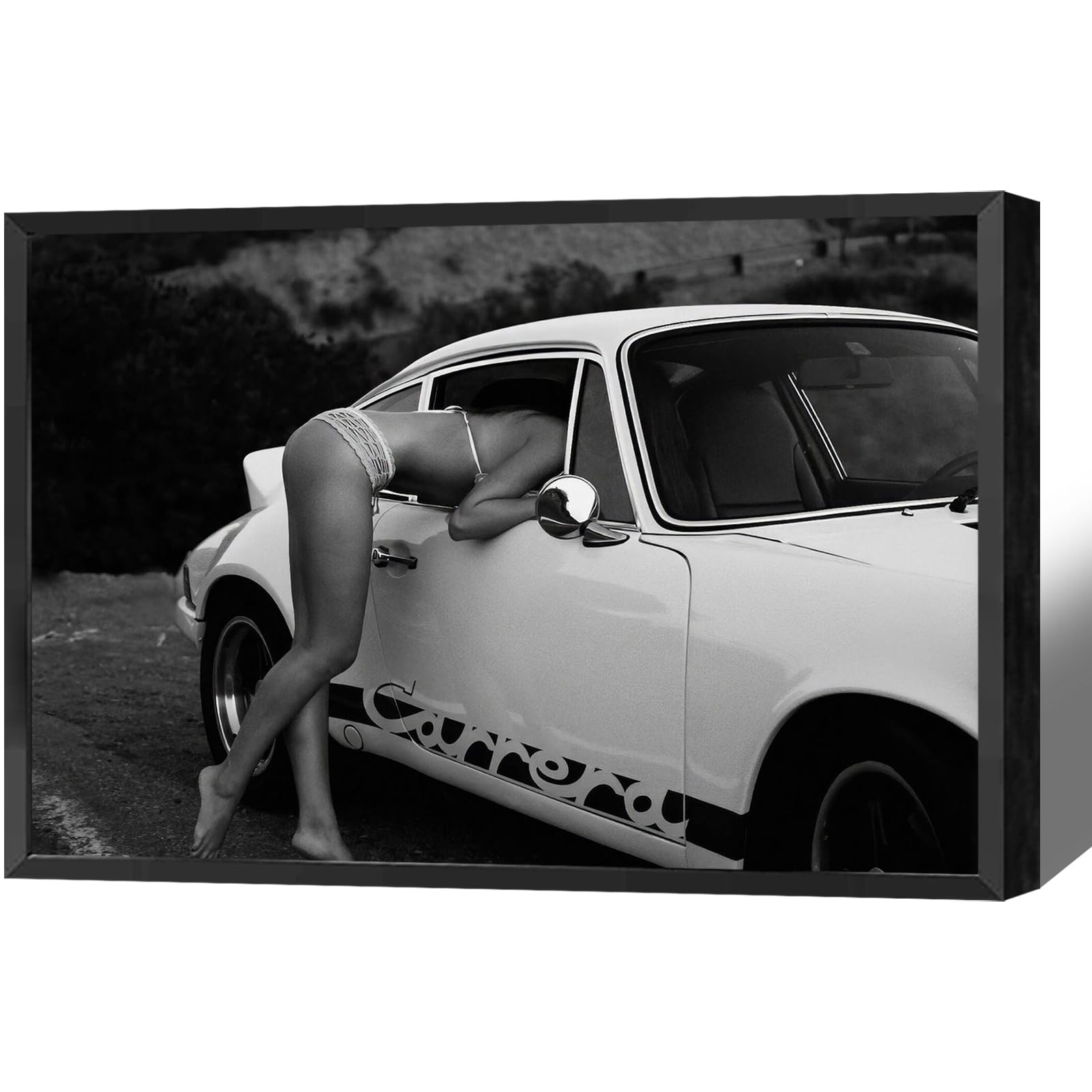 Vintage Supercar 911 Poster Sports Car Lover Canvas Wall Art Black And White Fashion Photography Sexy Women Prints Painting For Living Room Bedroom Apartment Wall Decor 12x16in Unframed