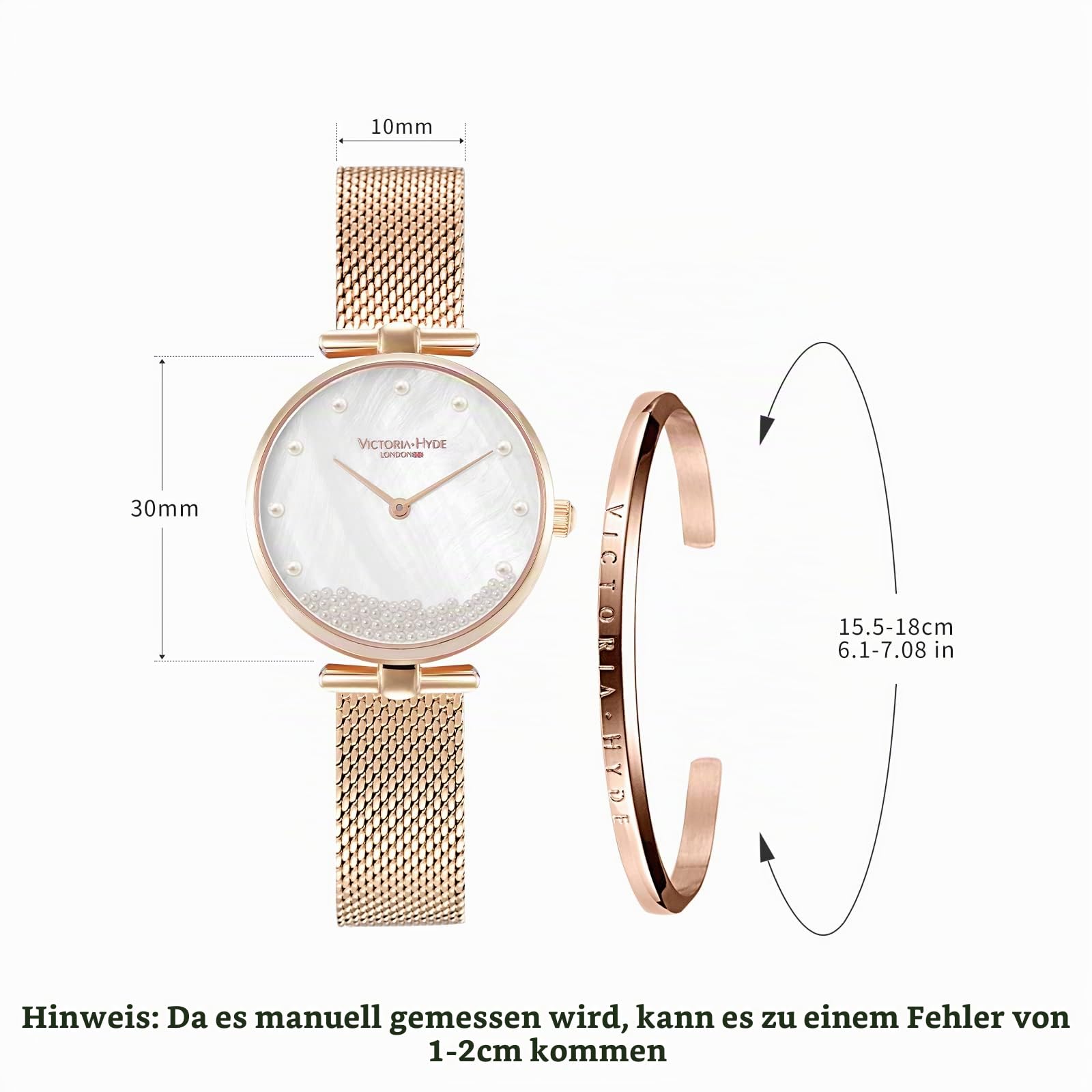 VICTORIA HYDE Damen Uhren Analog Quarz Damenuhr mit Perlmutt-Zifferblatt Armbanduhr Armreif Set