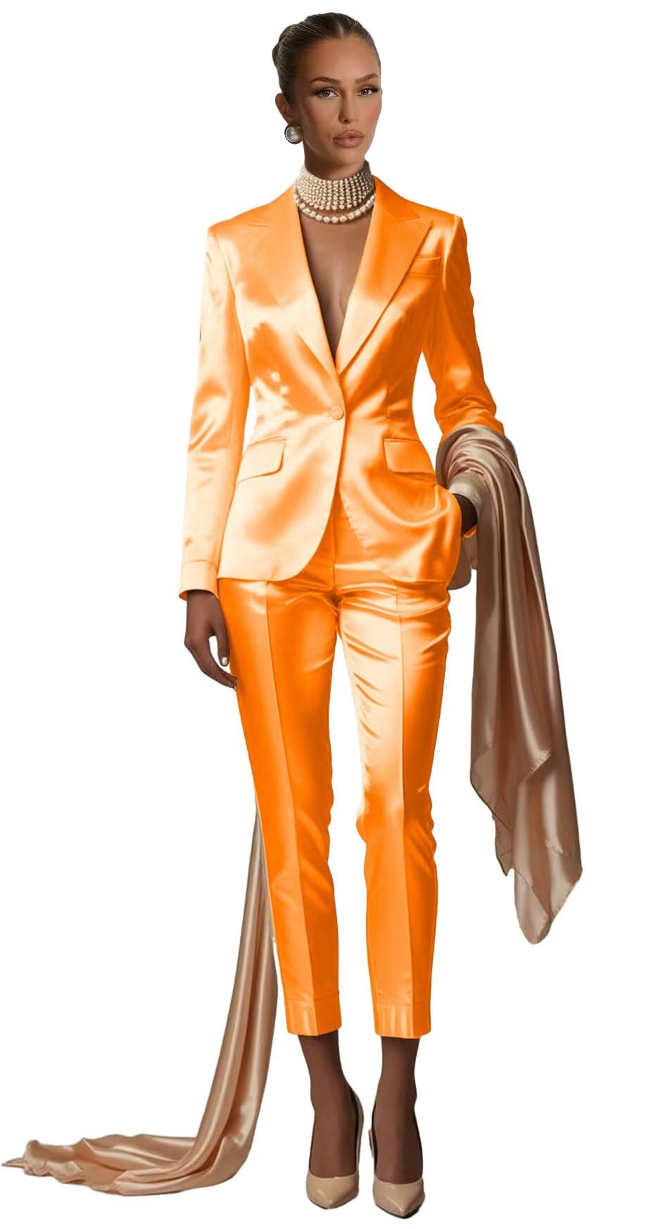 Satin Suits for Women Dressy 2 Piece Womens Suit Business Elegant Peak Lapel 1 Button Suits for Wedding