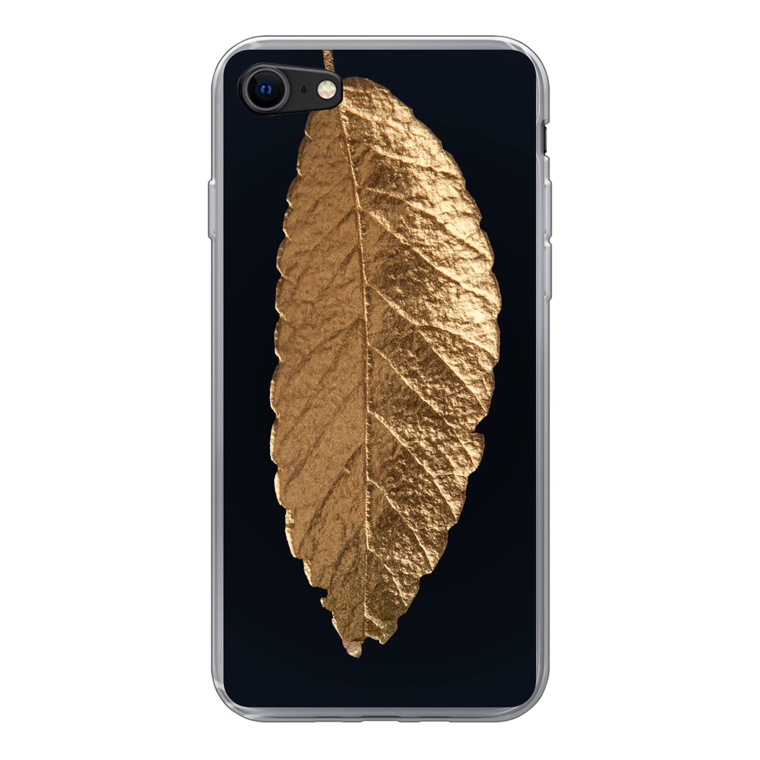MuchoWow Funda para iPhone 8 - Hojas - Negro - Oro - Lujo - Naturaleza - Funda de Silicona/Funda Blanda para teléfono móvil