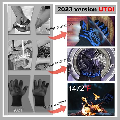 Miniatura 28 de Guantes de parrilla para barbacoa para cocinar en fogatas, guantes resistentes al calor de 1472 °F para cocinar al aire libre, barbacoa, hoguera