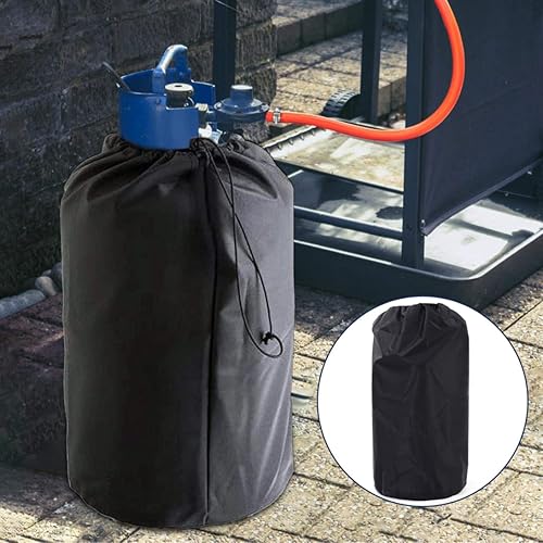 Miniatura 5 de XJKLBYQ Cubierta de tanque de propano impermeable Oxford cilindro de gas cubierta completa con cordones bolsa de poliéster negro