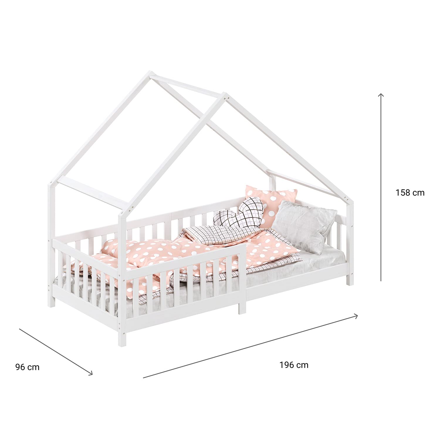 IDIMEX Lit cabane CORA lit Enfant Simple Montessori asymétrique en Bois 90 x 190 cm en pin Massif lasuré Blanc