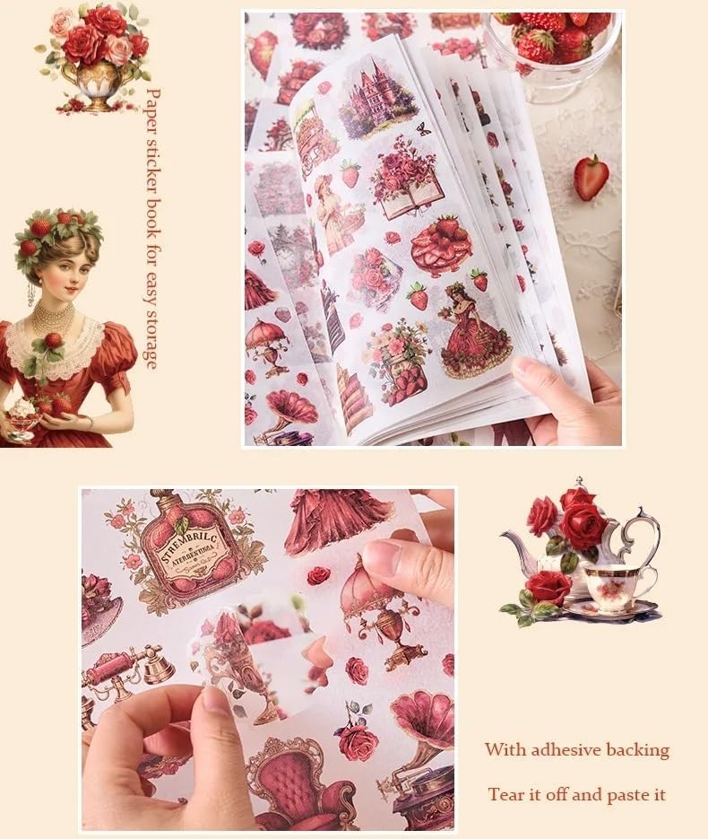 Image of Alokik Enterprise The Glass of Time Stickers Nostalgic Dreams Retro Romance Decorative Sticker Book - Vintage Aesthetic Scrapbook Stickers for Journaling, Planners, DIY Crafts & Phone Decoration