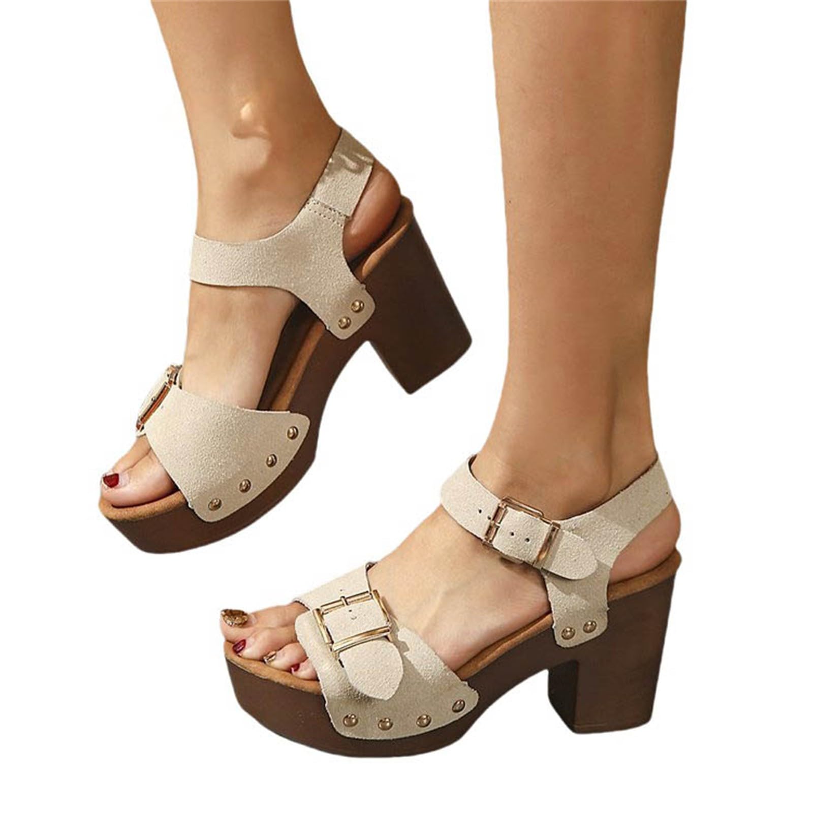 Scarpe da donna estive chic e comode tacchi con zeppe, pantofole da donna estive comode aperte, pantofole ortopediche a piattaforma, pantofola con cinturino alla caviglia, tacco, tacco, tacco, tacchi